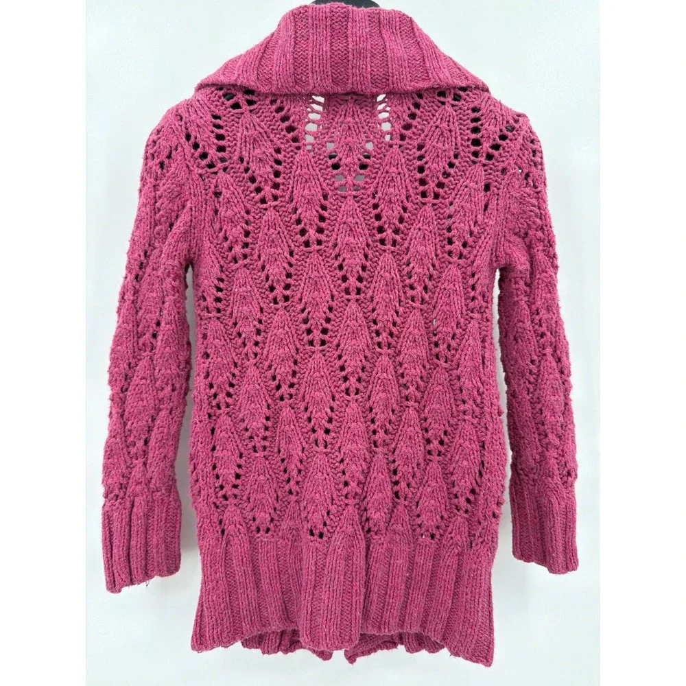 Vintage Old Navy Girls‎ Raspberry Pink Chunky Pointelle Knit Cardigan Sweater 4T